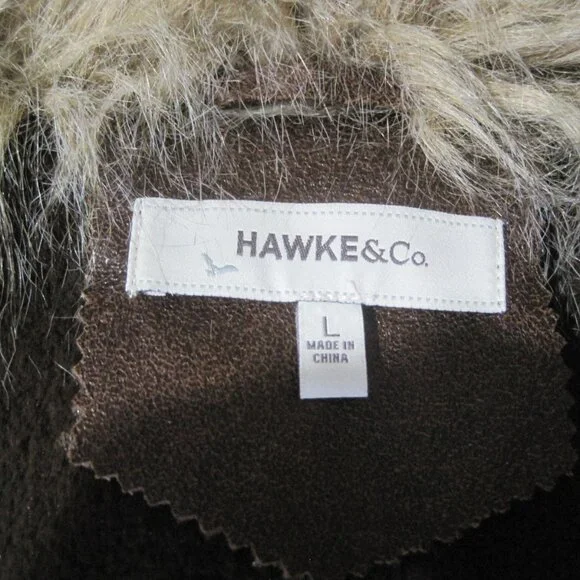 Hawke & Co Penny Lane Faux Vegan Leather Fur Trim Liner Brown Jacket Size L Boho - Picture 7 of 8